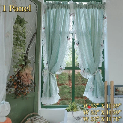 1 Panel Lace Checked Curtains Balcony Short Curtains Rod Pocket Filtering Modern - Image 1 of 4