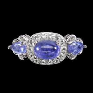 Valentín sin Calentar Ovalado Azul Tanzanita 8x6mm Topacio Blanco 925 Plata Ring - Imagen 1 de 9