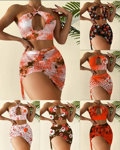Cleveland Browns Women's Bikini Set 2 Piece Summer Beach Halter Swimwear Suit Cover