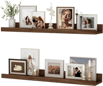 Set Di 2 Mensole Galleggianti Da 60 Cm, in Noce, per Montaggio a Parete, per Fot - Immagine 1 di 4