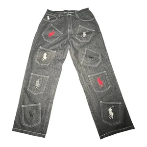 Vtg 2YK Polo Ralph Lauren Embroidered Patchwork Evisu Style Men’s Jeans Size 36 - Picture 1 of 10