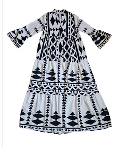 Geleglaer Size S Boho Dress VTG Print 3/4 Sleeve Maxi Loose Flowing Beach/DR - Bild 1 von 4