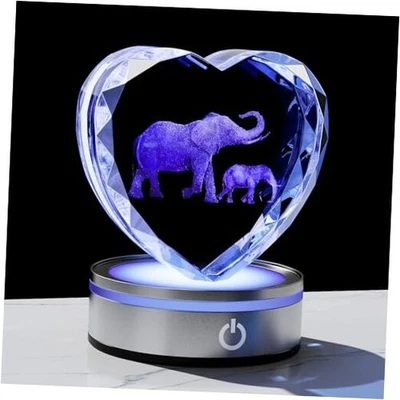  Regalos para Mujer Corazón de Cristal 3D - Decoración Láser Vidrio Animales Regalos Elefante Foto 1 de 4