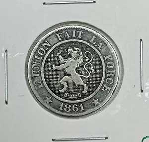 1861 Belgium 10 Centimes (Leopold I) Rampant Lion, KM-22 - Picture 1 of 2