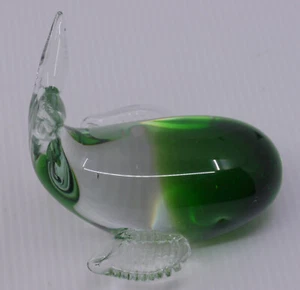 VINTAGE WHALE FIGURAL ART GLASS PAPERWEIGHT, CLEAR & GREEN - Picture 1 of 4