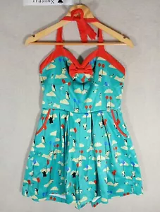 Lindy Bop Playsuit Damen Probe! Einzigartiger einzigartiger grün roter Pinguin Größe 10 oder 8 - Bild 1 von 20