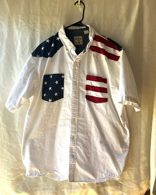 Camisa para hombre Red Head Brand Co XL roja blanca y azul diseño bandera bolsillo abotonado Foto 1 de 4