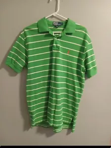 Ralph Lauren Polo Shirt Mens Large Green Striped Orange Pony Casual Short Sleeve - Picture 1 of 3