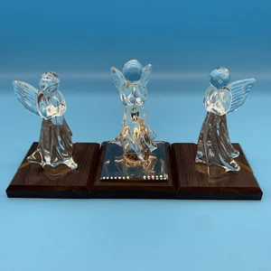 Vintage DACRA Glass Praying Angels On Wood Base Set Of 3 - Picture 1 of 18