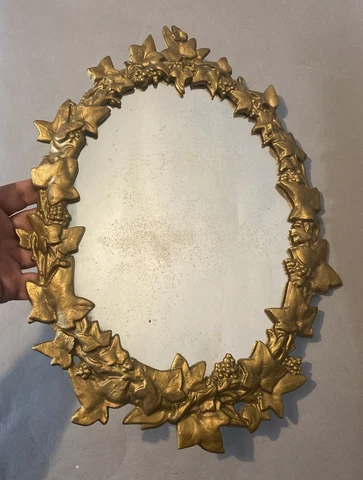 Antique Victorian Cast Metal Hanging Mirror or Plateau Berry & Leaf Decoration Cover