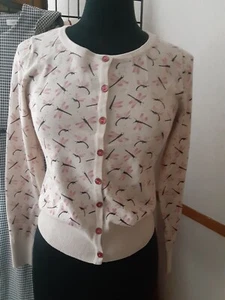 F&F Women's size 10 Dragon Fly print long sleeve button front sweater - Picture 1 of 8