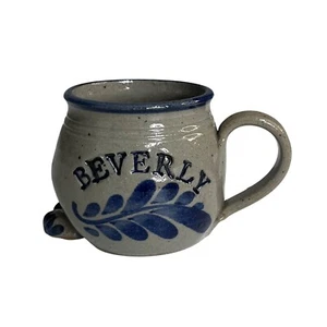 Handcrafted Ceramic Mug Cute Face Beverly Design Blue Footed Base Ceramic Gray - Picture 1 of 5