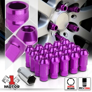 (20)Purple 12x1.5 50mm Aluminum Open End Knurled Top Tuner Wheel Lug Nut+Adapter - Picture 1 of 8