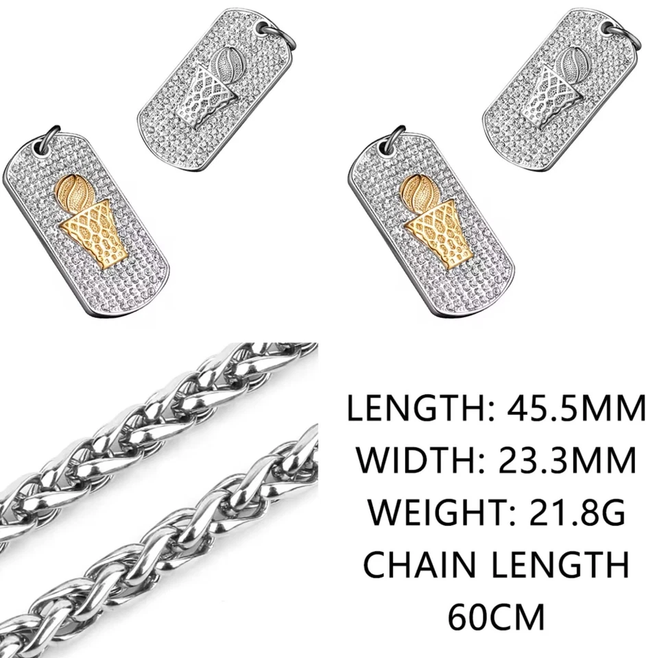 Stainless Steel Basketball Pendant with CZs and 60 cm (23.36 in) wheat chain - Image 1 of 1