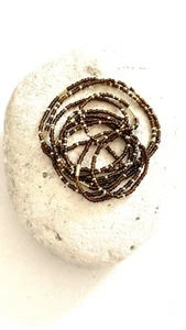 Glass Seed Bead Silver Lined Brown &Gold Necklace Extra Long Hippy Love Beach - Picture 1 of 4