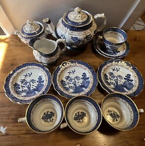 booths real old willow a8025 Tea Set 4cup W/saucers Sugar&cream With Yea Pot