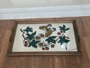 Vintage Tray Wooden Carnival Glass Mirror Framed Reverse Painted 17.5" x 11.5" - Picture 1 of 7