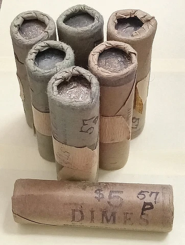 1957 P Roosevelt Silver Dime Original Bank Roll Of 50 Coins BU Uncirculated Cover