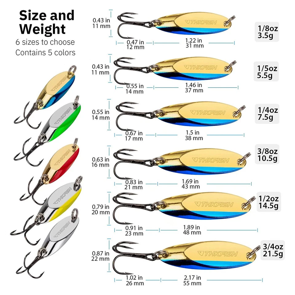 THKFISH 1/8oz 1/5oz 1/4oz 3/8oz 1/2 Fishing Lures Trout Lures Fishing Spoons Lures Trout
