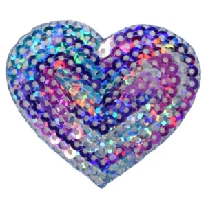 Small Sequin Heart Applique Patch - Multicolor Love 1.75" Iron On Badge - Picture 1 of 1