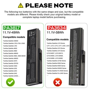 New Battery For Toshiba Satellite PA3817U-1BRS L700 L735 L740 L745 L755 L755D - Picture 1 of 7