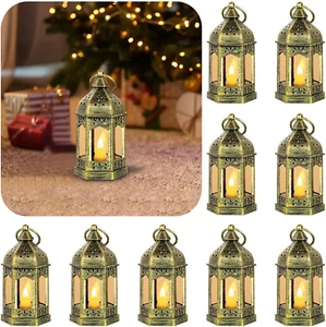 10 Pcs Mini Decorative Candle Lantern: Indoor Portable Bulk Lantern Centerpieces - Picture 1 of 7