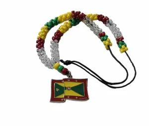 Grenada Flagge Perlen Halskette mit Lederschnur handmontiert neu - Bild 1 von 2