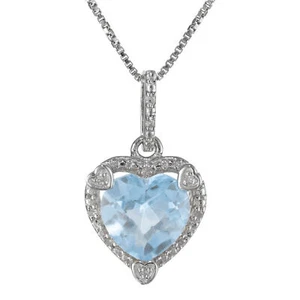 1.30 Ct Heart Sky Blue Aquamarine Diamond Sterling Silver Pendant 18" - Picture 1 of 7