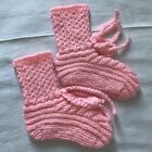 Beautiful **HAND KNITTED ** Girls Pink Bed Socks ~Heel To Toe 6.5”~16.5 cm~NEW
