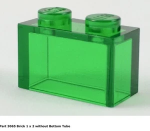 Lego 1x 3065 Trans-Green Brick 1 x 2 w/o Bottom Tube Mobile Lab Vg/gd Played - Picture 1 of 1