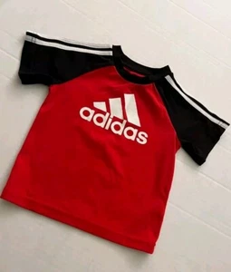 Boy's 9M Adidas Track Striped Tee Infant Tee Shirt Red White Stripes - Picture 1 of 2