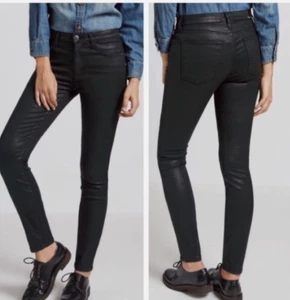 NEW CURRENT/ELLIOTT 28 Stiletto Black Coated High Waist Ankle Skinny Jean D50 - Picture 1 of 7