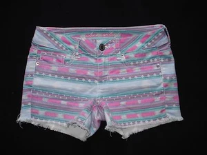 American Eagle Talla 4 Elástico Denim Midi Jean Estampado Corte Corto Fray Barbiecore - Imagen 1 de 3