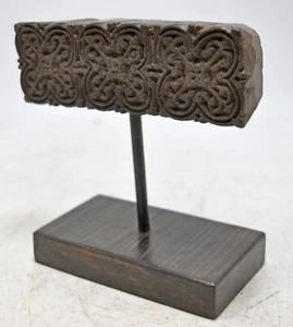 Antique Wooden Textile Printing Block on Stand Original Old Hand Carved - Picture 1 of 7