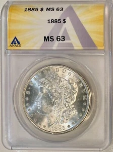 1885 Morgan Silver Dollar, ANACS MS-63, Blast White! - Picture 1 of 2