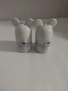 Disney Gourmet Mickey Mouse Salt & Pepper Shakers Ceramic White And Blue - Picture 1 of 7