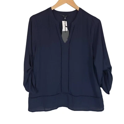 Blusa Cooper Stitch Fix Vista 19 detalle de celosía azul marino oficina carrera mujer pequeña Foto 1 de 4