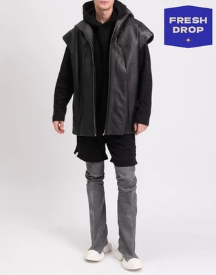 PVP €3095 RICK OWENS LUXOR Chaleco de Cuero IT48 US38 S Cremallera Con Capucha Hecho en Italia Foto 1 de 4