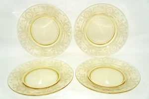 Tiffin La Fleure Yellow (4) Luncheon Plates, 8 1/8" - Picture 1 of 12