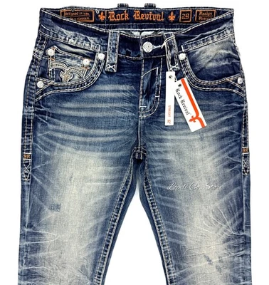 Pantalones de mezclilla Rock Revival Raelyn rectos azules desgastados para hombre 29-38 Foto 1 de 4