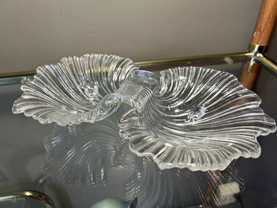 VTG Mikasa Walther Double Clam Seashell Footed Crystal Dish - Image 1 of 4