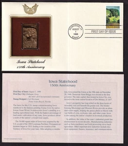 1996 Iowa Statehood Sc 3088 FDC PCS Gold cachet statehood sesquicentennial - Picture 1 of 1