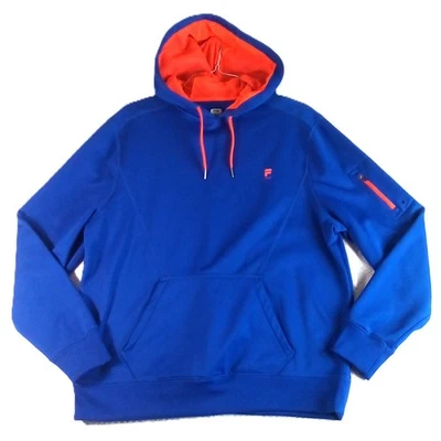 Fila Sports Pullover Hoodie Mens XL Blue w Neon Orange Trim Kangaroo Pocket NWOT - Image 1 of 4