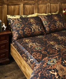 Joe Browns Home Opulent Crest Print 200TC Cotton Sateen Fitted Sheet, Black, - Picture 1 of 2
