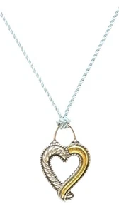 Herz Anhänger zweifarbig Gold/Silber Zopfmuster 3D blau Seidenkordel Halskette Halsband - Bild 1 von 11