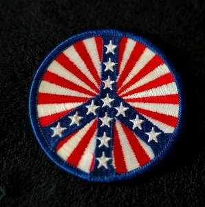 Peace Sign Embroidered Patch 3" Stars Stripes Iron/Sew-On Applique New Red Wt Bl - Picture 1 of 2