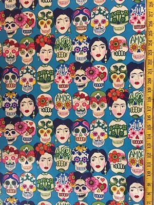 Gotas de Amor Alexander Henry Tela FRIDA Calavera Azul Rojo Melón Berenjena Foto 1 de 4