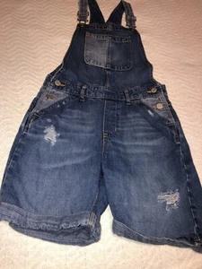 GAP Kids Girls Denim Overall Shorts Distressed Blue Ripped Casual Summer XL - Picture 1 of 10