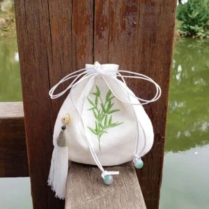 Beaded Embroidery Tassel Drawstring Bag Hanfu Decoration Bag Festival - Picture 1 of 10