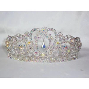 AB Rhinestone Tiara Prom Wedding Birthday Head Piece Crown Head Band Princess - Picture 1 of 5